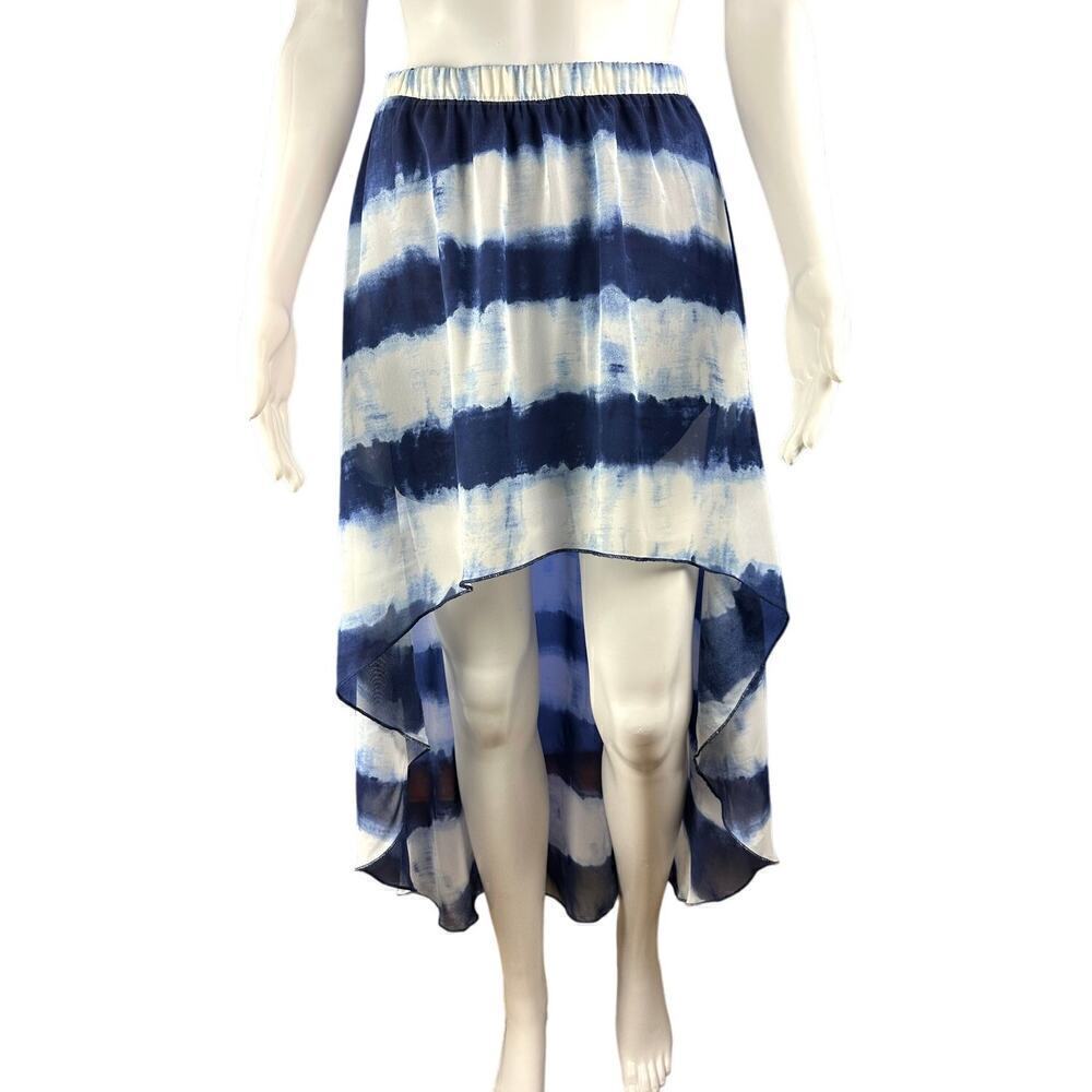 Blue Tie Dye High Low Skirt Small Chiffon Flowy Boho Beach